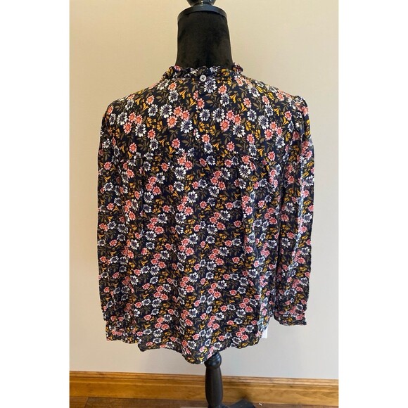Loft Blouse Sz Large Peasant Boho Top Floral Pattern Ruffle Front Cottagecore - Picture 6 of 12